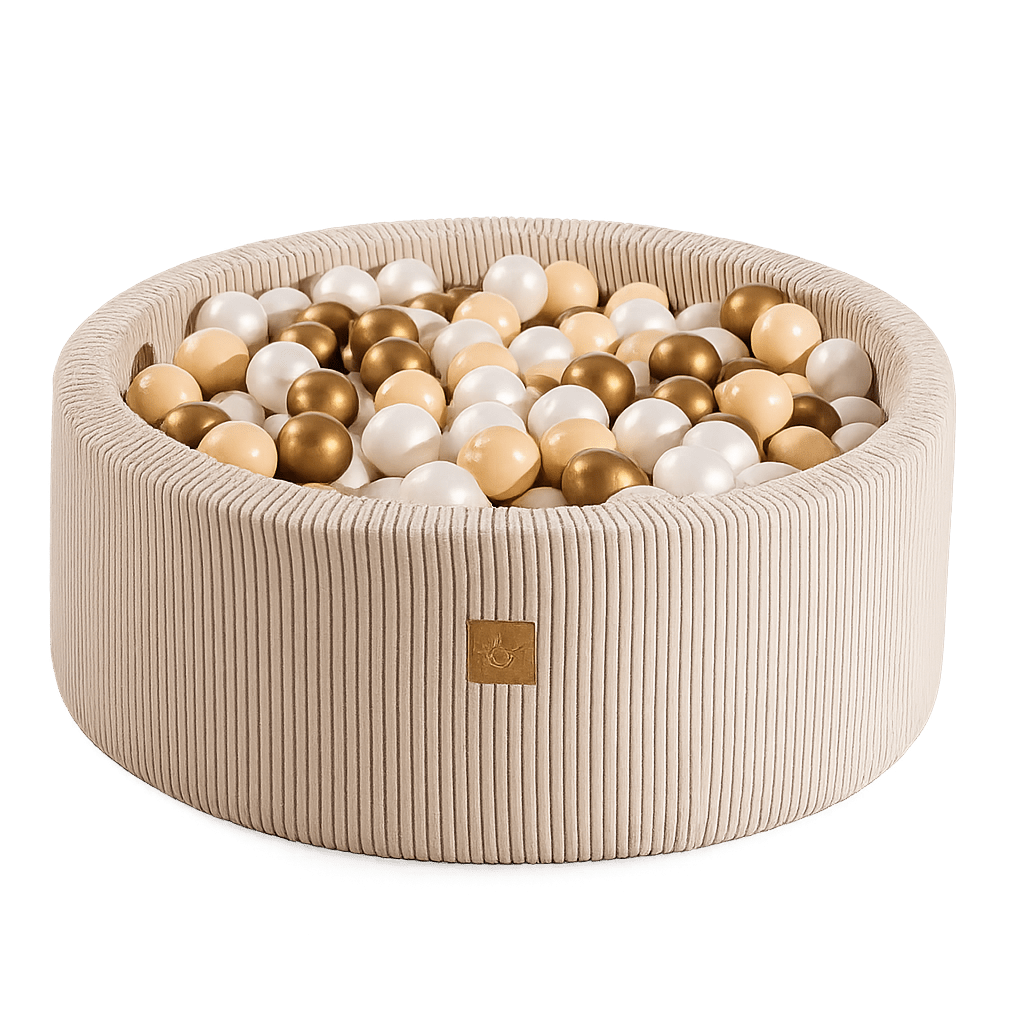 Luna boldbassin – Ecru fløjl, guld & beige bolde - Eventyrtid