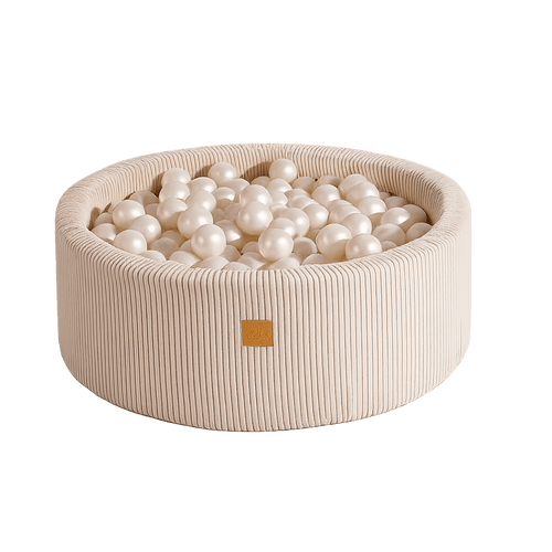 Luna boldbassin – Ecru fløjl, hvide perlebolde - Eventyrtid