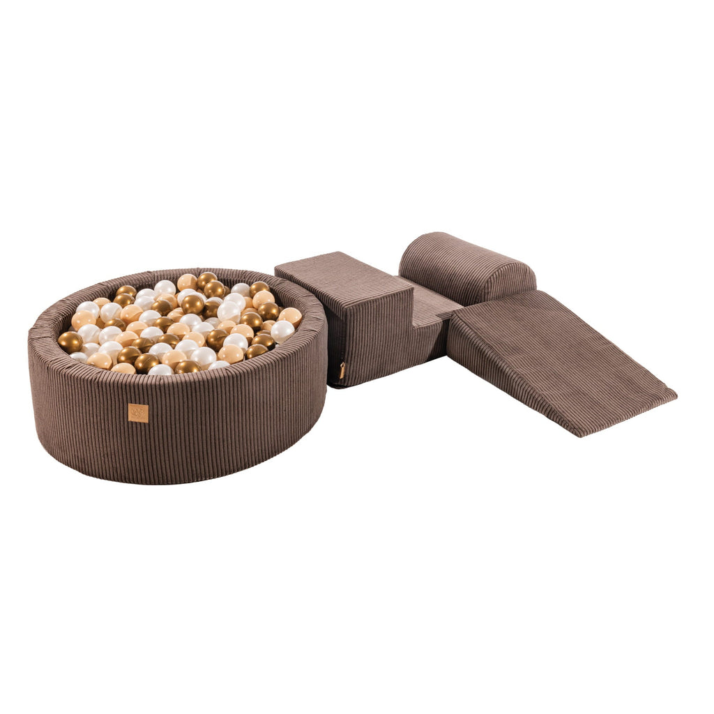 Luna boldbassin pakke - Brun fløjl, guld & hvide perlebolde - Eventyrtid