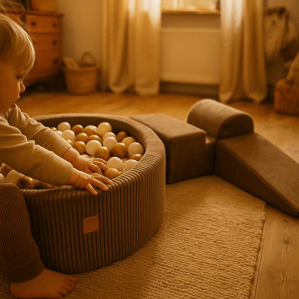 Luna boldbassin pakke - Brun fløjl, guld & hvide perlebolde - Eventyrtid