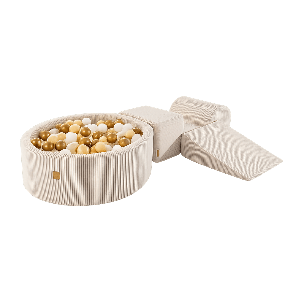 Luna boldbassin pakke – Ecru, hvid perle, beige & guld bolde - Eventyrtid