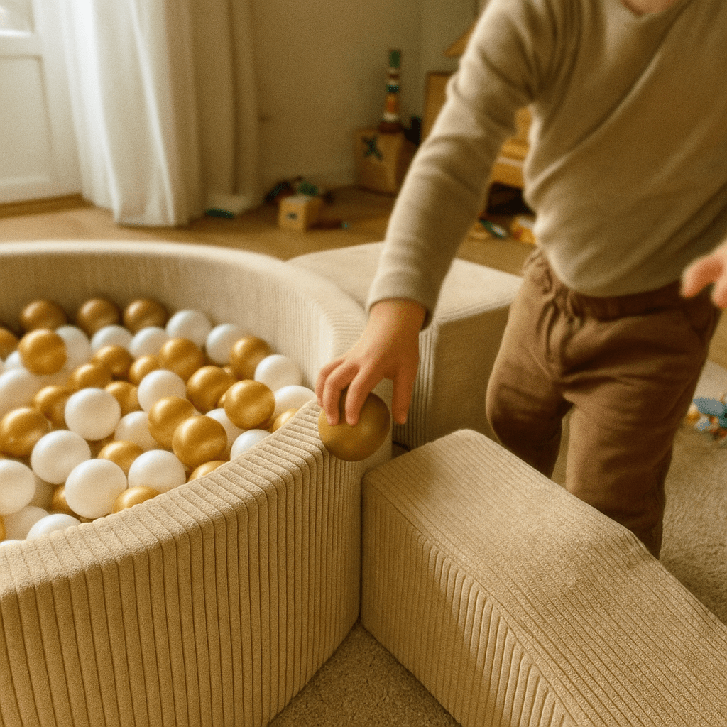 MeowBaby® Playset with Ball Pit - Ecru, White Pearl, Beige & Gold - BarnetsHjem